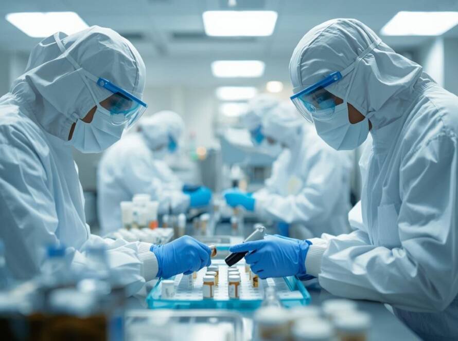 Quality professionals in a controlled pharmaceutical environment demonstrating Pharma 4.0 compliance, digital maturity, and validation-focused operations.