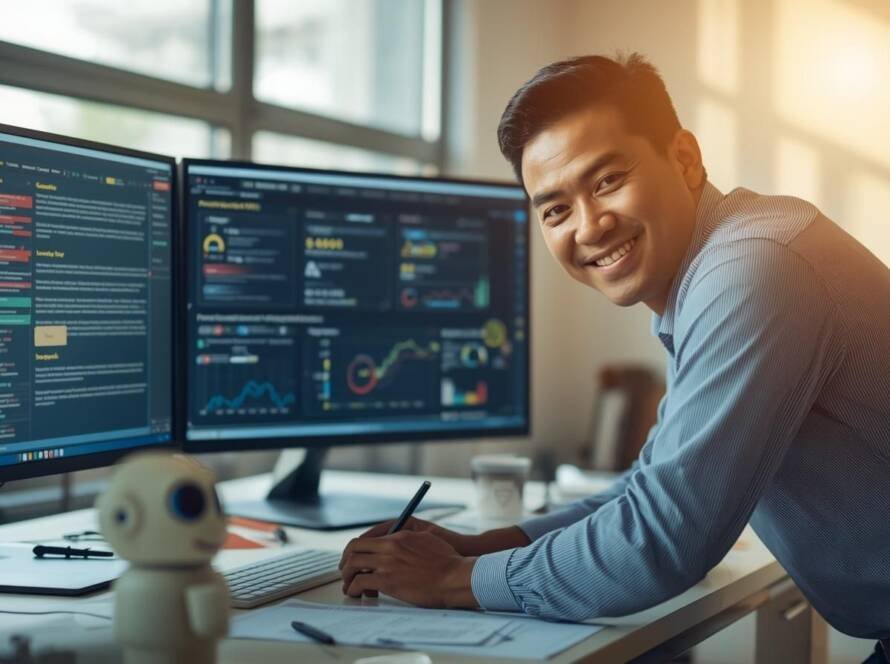 Professional clinical trial specialist reviewing quality management system oversight metrics and audit-ready documentation aligned with ICH E6(R3) sponsor responsibilities in Australian clinical trials.