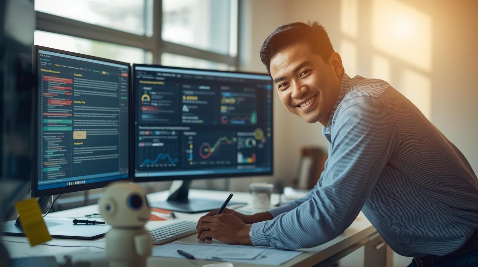 Professional clinical trial specialist reviewing quality management system oversight metrics and audit-ready documentation aligned with ICH E6(R3) sponsor responsibilities in Australian clinical trials.