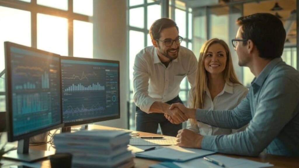 Professionals in a pharmacovigilance and medical device vigilance meeting reviewing safety data and risk management dashboards to ensure regulatory compliance and patient safety.